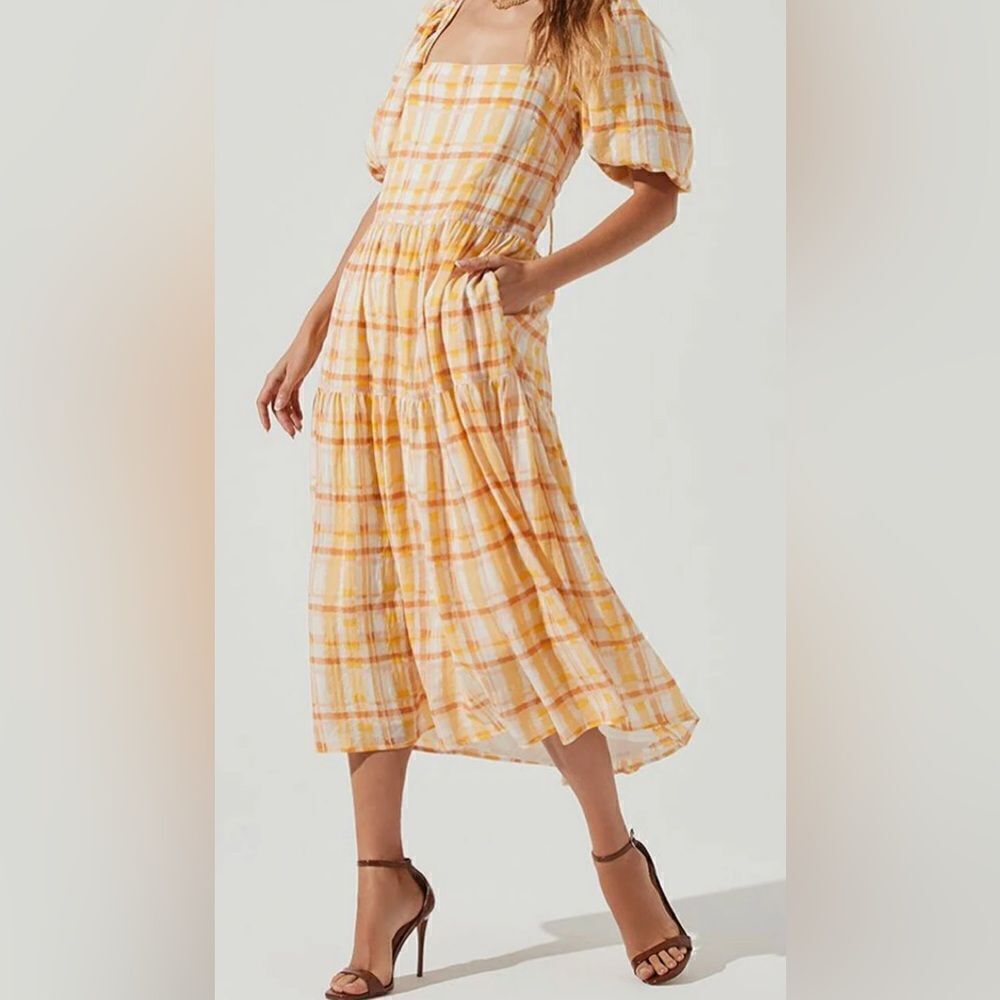 ASTR ORANGE/YELLOW PLAID ILANA DRESS NWOT Size M
